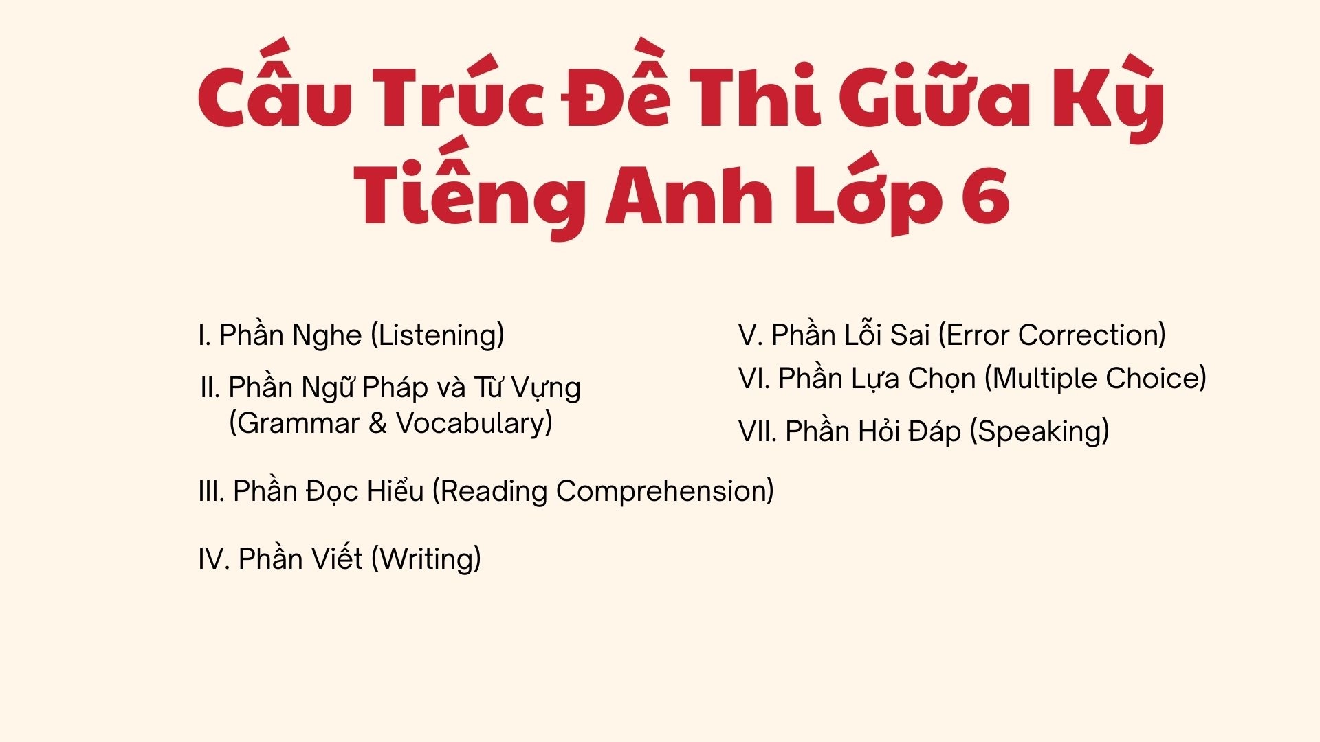 Ôn thi giữa kì 1 Tiếng Anh lớp 6